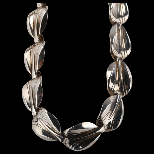 1426 - HERMANN SIERSBOL - a Danish modernist sterling silver leaf panel necklace, length 39cm, 22g