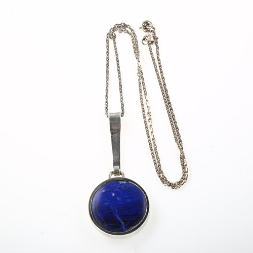 1433 - F R BINDER & CO - a Danish modernist lapis lazuli Star of David pendant necklace, unmarked silver se... 