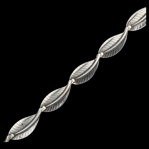 1436 - HERMANN SIERSBOL - a Danish modernist sterling silver leaf panel necklace, length 40cm, 20.1g