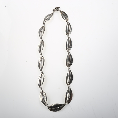 1436 - HERMANN SIERSBOL - a Danish modernist sterling silver leaf panel necklace, length 40cm, 20.1g