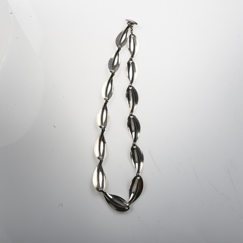 1436 - HERMANN SIERSBOL - a Danish modernist sterling silver leaf panel necklace, length 40cm, 20.1g