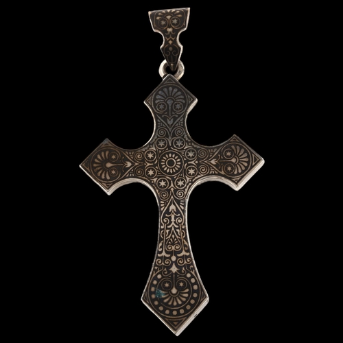 1437 - A 19th century French silver and niello cross pendant, maker's marks M and S, pendant height 77.1mm,... 