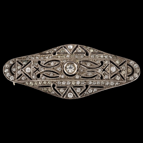 1441 - A Belle Epoque French sterling silver and paste geometric brooch, length 44.2mm, 6.9g