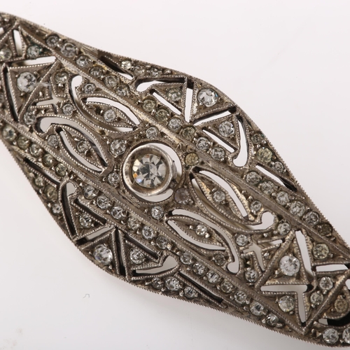 1441 - A Belle Epoque French sterling silver and paste geometric brooch, length 44.2mm, 6.9g