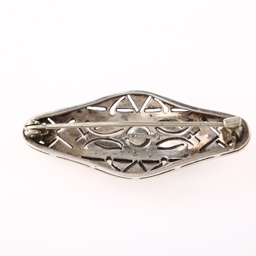 1441 - A Belle Epoque French sterling silver and paste geometric brooch, length 44.2mm, 6.9g