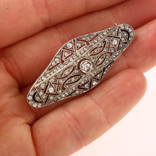 1441 - A Belle Epoque French sterling silver and paste geometric brooch, length 44.2mm, 6.9g