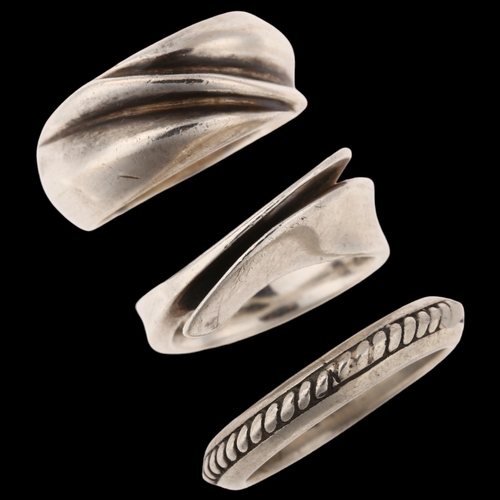 1449 - JENS JOHS AAGAARD - 3 Danish modernist sterling silver rings, sizes L, M and P, 18.2g total (3)