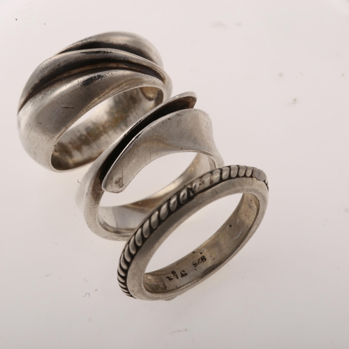 1449 - JENS JOHS AAGAARD - 3 Danish modernist sterling silver rings, sizes L, M and P, 18.2g total (3)