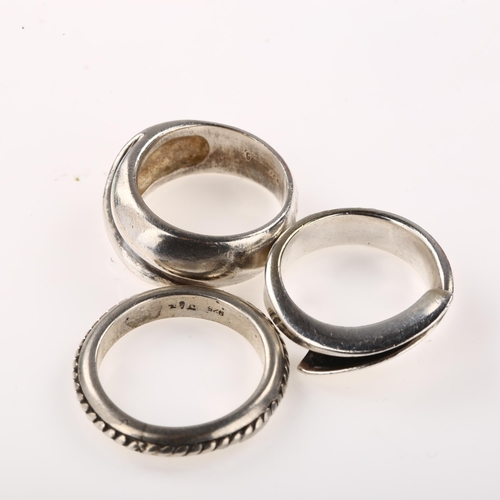 1449 - JENS JOHS AAGAARD - 3 Danish modernist sterling silver rings, sizes L, M and P, 18.2g total (3)