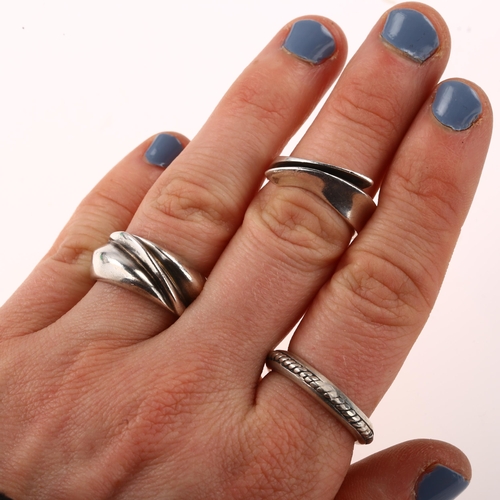 1449 - JENS JOHS AAGAARD - 3 Danish modernist sterling silver rings, sizes L, M and P, 18.2g total (3)