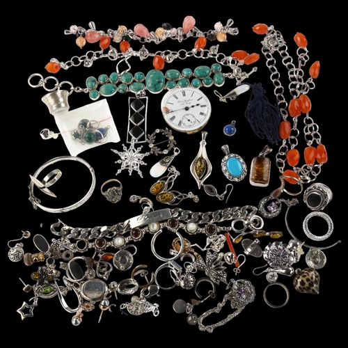 1450 - Various jewellery, including silver bracelet, amber etc, 480g gross