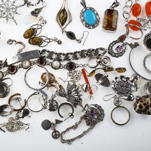 1450 - Various jewellery, including silver bracelet, amber etc, 480g gross