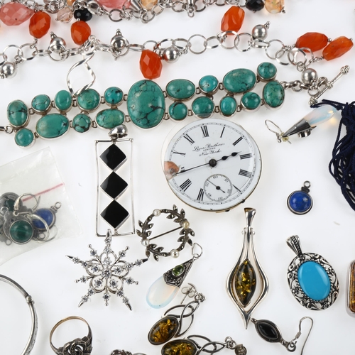 1450 - Various jewellery, including silver bracelet, amber etc, 480g gross