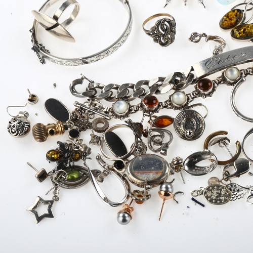 1450 - Various jewellery, including silver bracelet, amber etc, 480g gross