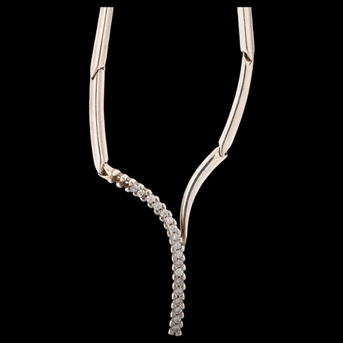 1456 - GULD OG SOLV DESIGN - a modern Danish sterling silver and cubic zirconia crossover necklace, length ... 