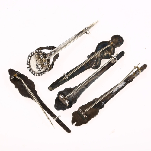 1461 - 5 Art Nouveau Danish silver stone set brooches, largest length 63.8mm, 20.6g total (5)