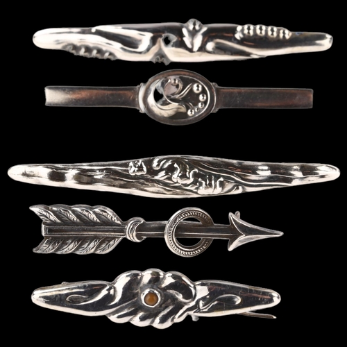 1462 - 5 Art Nouveau Danish silver brooches, maker's include Eiler & Marloe, largest length 76mm, 22g total... 