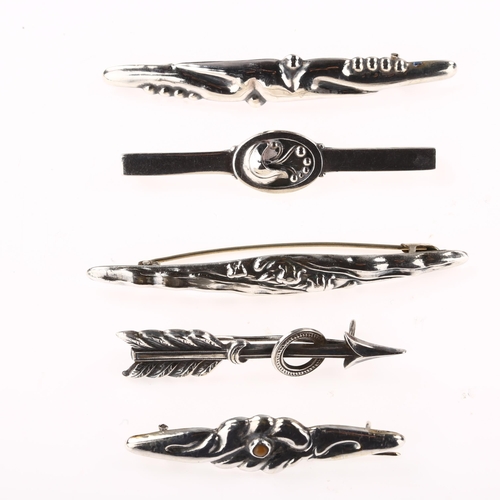 1462 - 5 Art Nouveau Danish silver brooches, maker's include Eiler & Marloe, largest length 76mm, 22g total... 