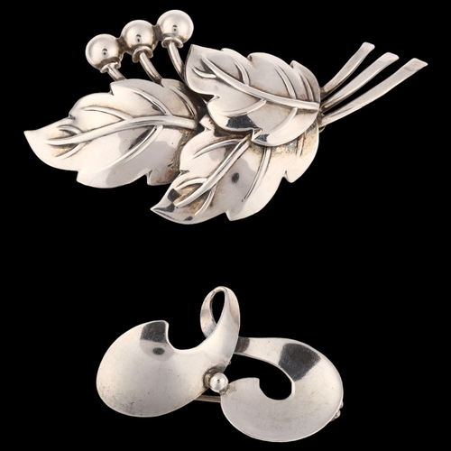 1463 - 2 Danish modernist sterling silver brooches, maker's include Hermann Siersbol and Ulrich, largest le... 