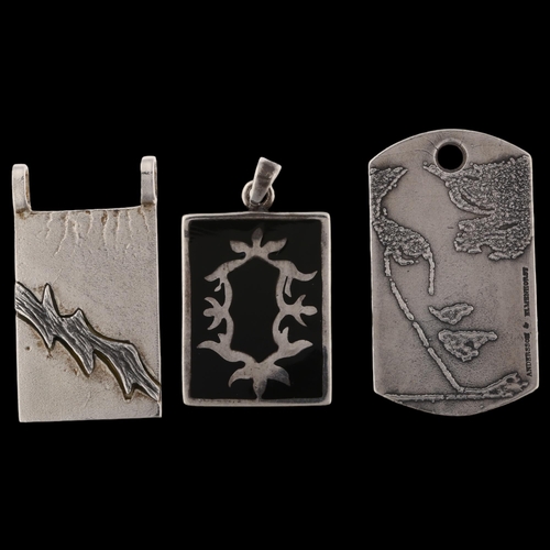 1467 - 3 Scandinavian silver pendants, including dog tag example by Andersson & Elmenhorst, largest length ... 