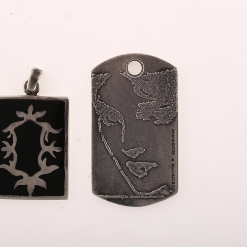 1467 - 3 Scandinavian silver pendants, including dog tag example by Andersson & Elmenhorst, largest length ... 