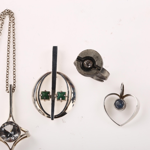 1468 - Various Scandinavian modernist silver openwork jewellery, comprising 3 x pendants, and 1 x ring, lar... 