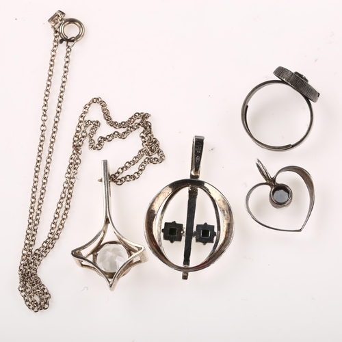 1468 - Various Scandinavian modernist silver openwork jewellery, comprising 3 x pendants, and 1 x ring, lar... 