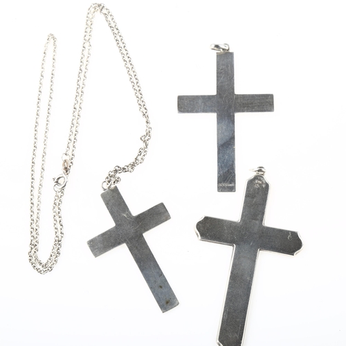 1469 - 3 Danish silver cross pendants, with engraved decoration, largest height 75mm, 21.4g total (3)