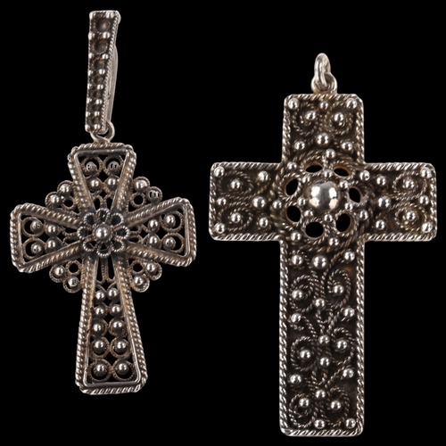 1470 - 2 Danish silver Viking Revival cross pendants, largest height 58.5mm, 19g total (2)