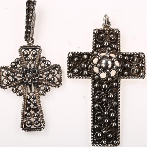 1470 - 2 Danish silver Viking Revival cross pendants, largest height 58.5mm, 19g total (2)