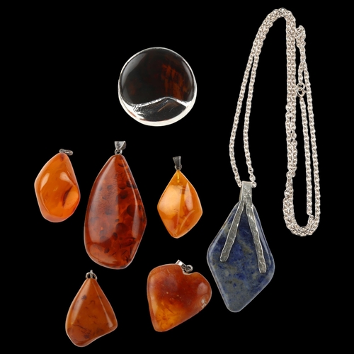 1472 - Various Danish stone set jewellery, including Baltic amber, agate etc, largest pendant height 68mm, ... 