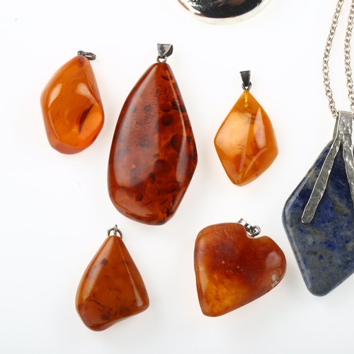 1472 - Various Danish stone set jewellery, including Baltic amber, agate etc, largest pendant height 68mm, ... 