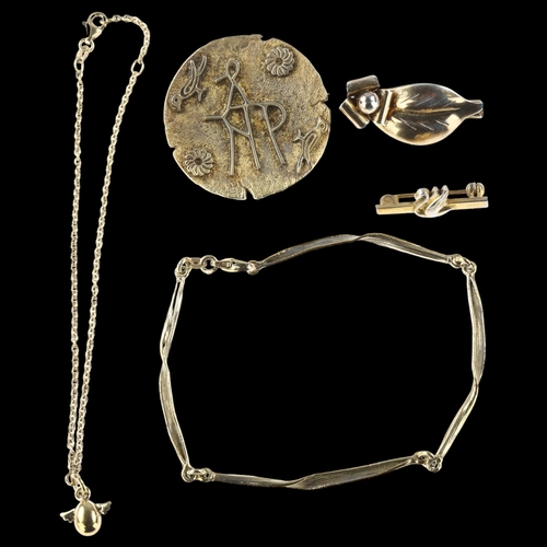 1473 - A group of Danish vermeil silver jewellery, including pendant necklace, brooch, bracelet etc, brooch... 