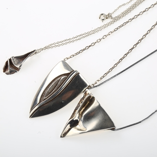 1474 - 4 Danish silver abstract fold pendant necklaces, maker's include Aagaard, largest pendant height 43.... 