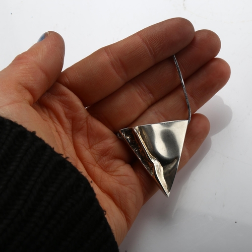 1474 - 4 Danish silver abstract fold pendant necklaces, maker's include Aagaard, largest pendant height 43.... 