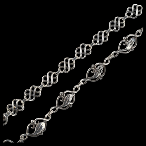 1475 - 2 Danish Art Nouveau panel bracelets, unmarked white metal settings, lengths 16cm and and 20cm, 29.1... 