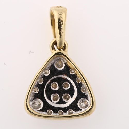 1363 - A modern 9ct gold diamond cluster triangle pendant, set with modern round brilliant-cut diamonds, pe... 