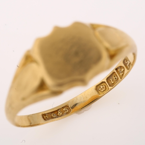 1378 - An early 20th century 18ct gold shield signet ring, maker's marks H G and S, hallmarks Chester 1921,... 