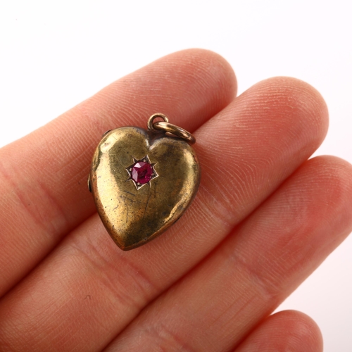 1379 - A Victorian 15ct gold ruby heart locket pendant, pendant height 27.5mm, 3.7g