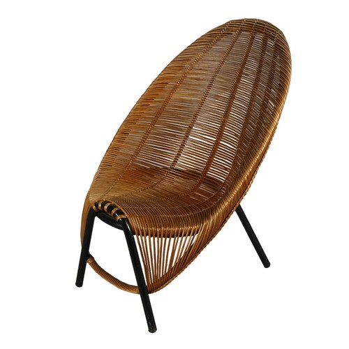 547 - Wladyslaw Wolkowski (1902-1986), a sculptural mid-century Polish lounge chair in wicker and tubular ... 