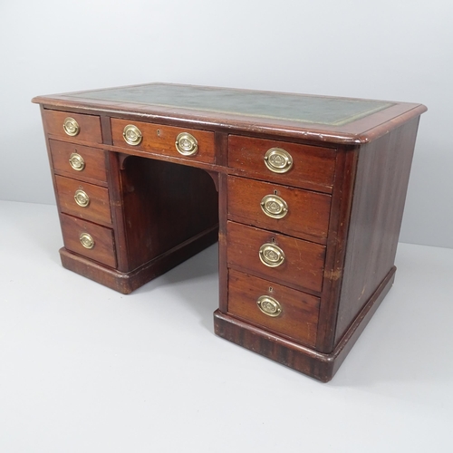 2086 - A Victorian mahogany kneehole writing desk, with ten brass Battle of Trafalgar memorial handles insc... 