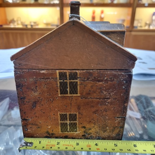 238 - A late 18th/early 19th century Regency Folk Art Cottage tea caddy, with lifting roof and secret draw... 