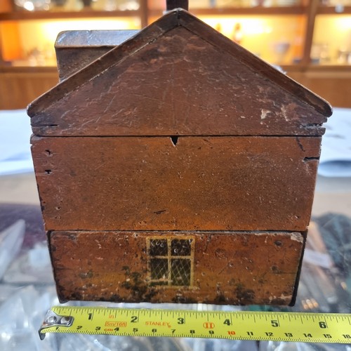 238 - A late 18th/early 19th century Regency Folk Art Cottage tea caddy, with lifting roof and secret draw... 