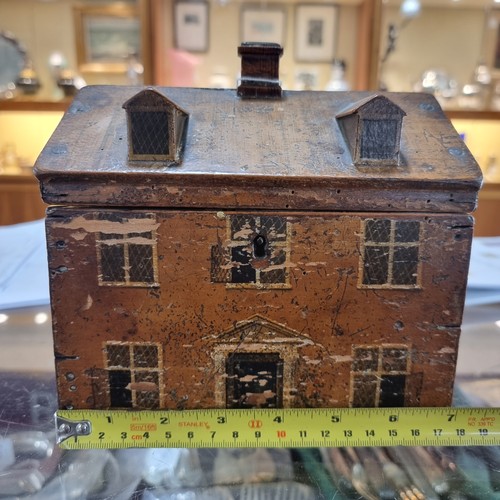 238 - A late 18th/early 19th century Regency Folk Art Cottage tea caddy, with lifting roof and secret draw... 