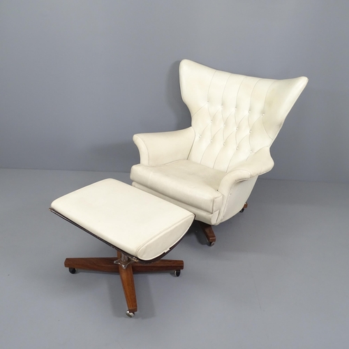 2006 - A G Plan 6250 Armchair, with 6251 footstool, white upholstered.