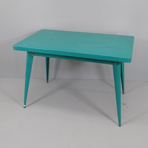 2008 - A 1960s Tolix T55 rectangular dining table in original green painted steel. 110x75x65cm