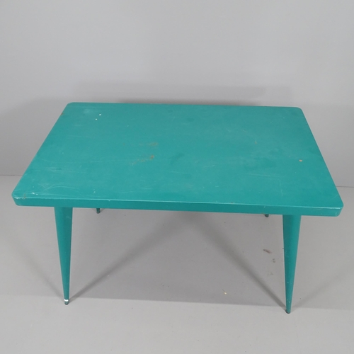 2008 - A 1960s Tolix T55 rectangular dining table in original green painted steel. 110x75x65cm