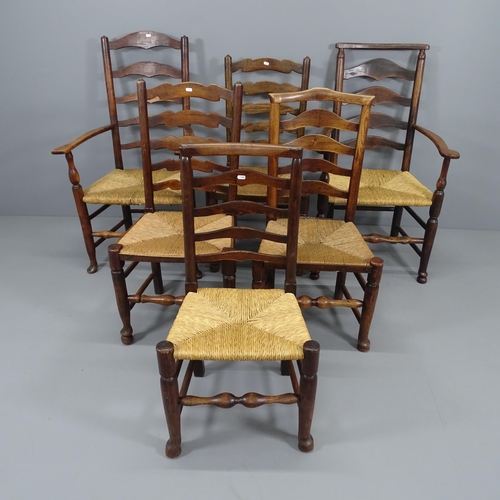 2017 - A matched set of six north country style rush seated ladder back dining chairs. (4+2).