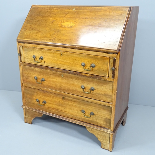 2022 - An Edwardian crossbanded mahogany and satinwood strung bureau, with inlaid shell decoration, the fal... 