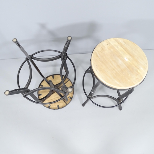 2023 - A pair of modern industrial style stools with rise and fall mechanism. Height (lowest) 69cm